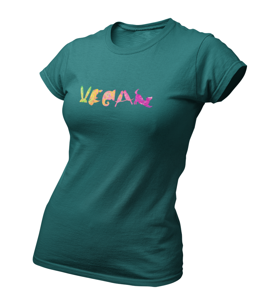 Vegan Animal Schrift - Damen T-Shirt Slim Fit