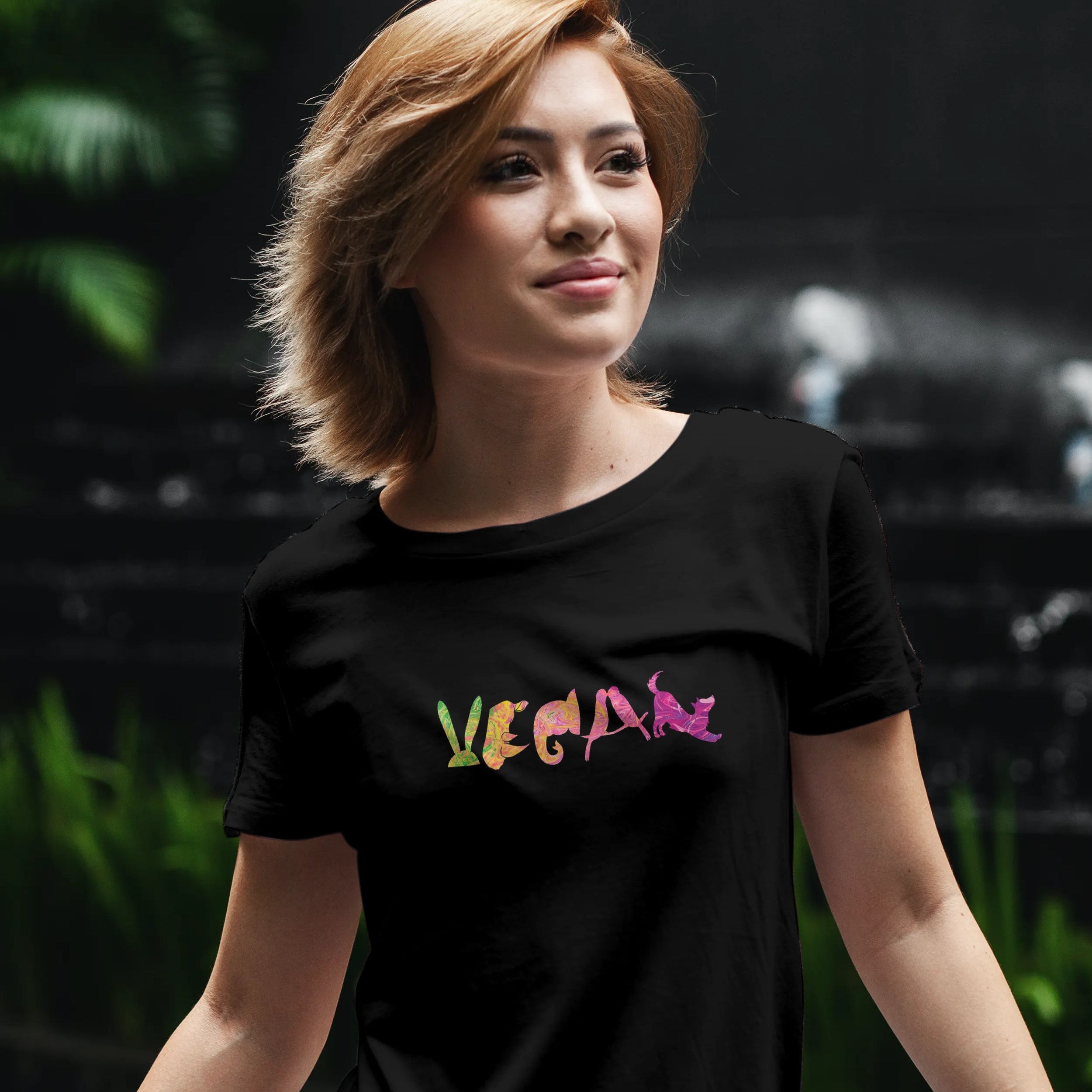 Vegan Animal Schrift - Damen T-Shirt Slim Fit